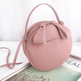 Women Round Leather Bag Circular Shoulder Crossbody Purses
