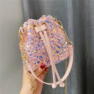 Sequin Bucket Shoulder Bag Chain Evening Party Crossbody Bag for Women