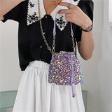 Sequin Bucket Shoulder Bag Chain Evening Party Crossbody Bag for Women