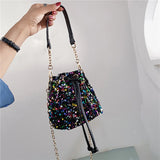 Sequin Bucket Shoulder Bag Chain Evening Party Crossbody Bag for Women