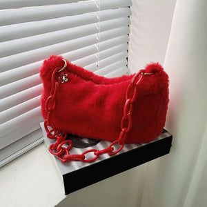 Soft Plush Shoulder Bag Women Autumn Winter Small Underarm Bag Female Chain Fluf