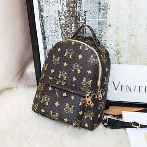 Women's Retro PU Leather Backpack Handbag Lettered Pattern Mobile Phone Bag