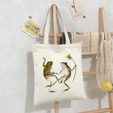 Canvas Shoulder Bag Flower Frog Female Handbag Large Capacity Reusable Shopping