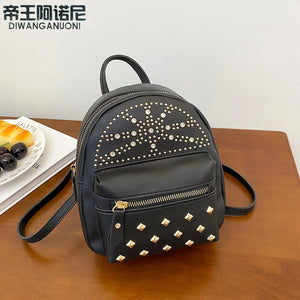 Women's Mini Backpack Daily Rucksack Female Leather Purse Studded Ladies