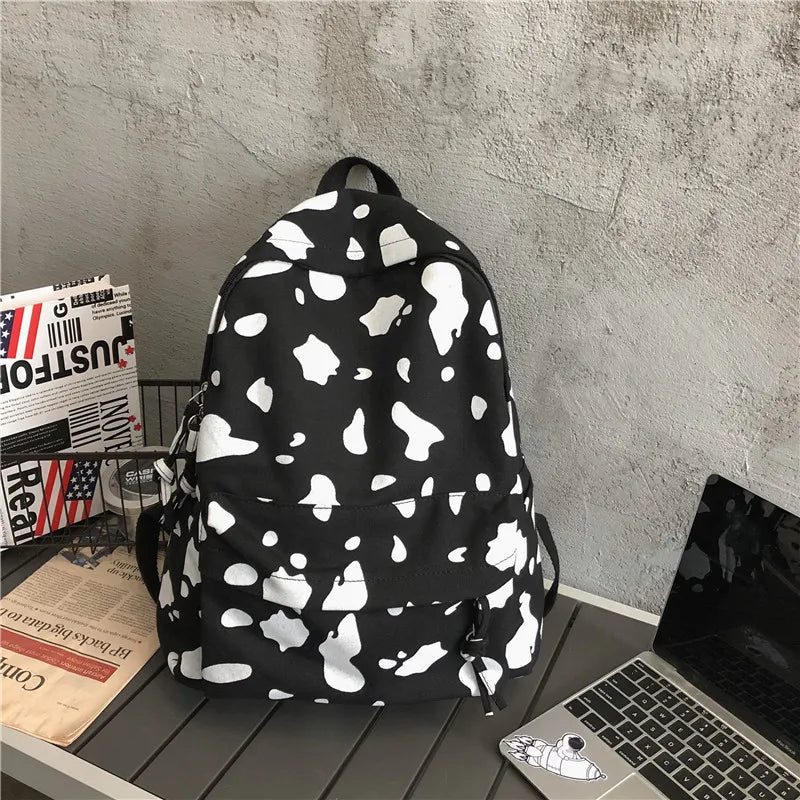 Cow Print Girl Backpack School Bag Travel Shoulder Bag