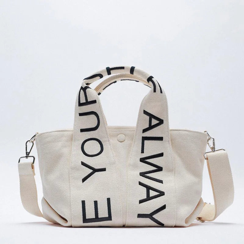 Beige Grid Lattice Shoulder Bag Yellow Print Portable Handbag