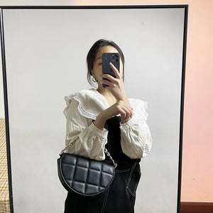 Checkered Semi-Circular Women's Bag, Messenger Bag