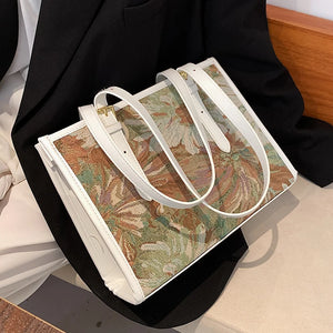 Large Capacity Shoulder Bag with Flower Painting