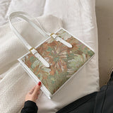 Large Capacity Shoulder Bag with Flower Painting
