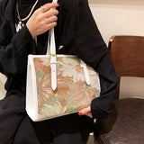 Large Capacity Shoulder Bag with Flower Painting