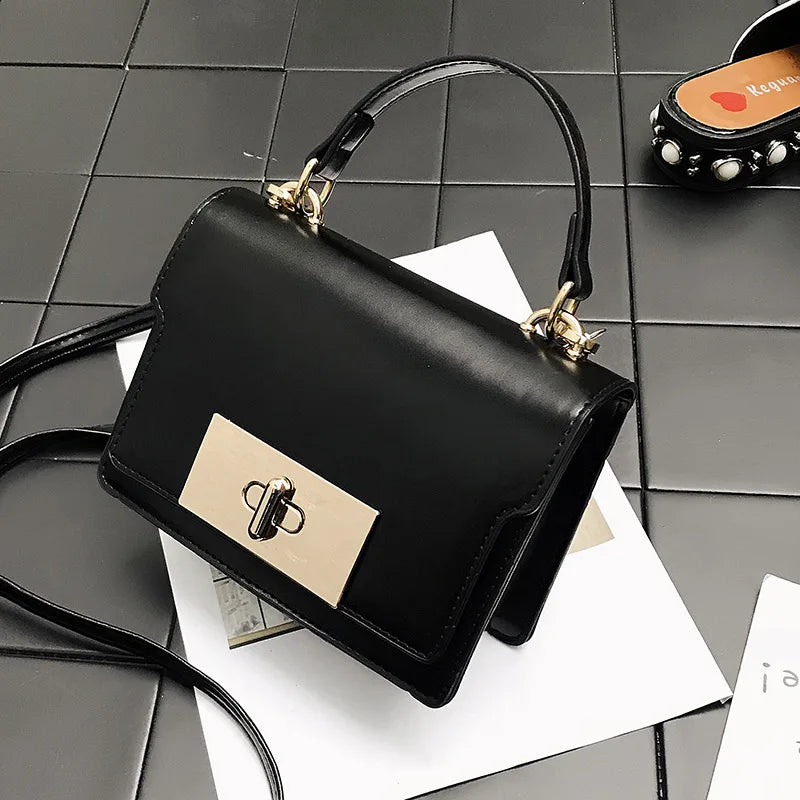 Retro Shoulder Bag Solid Handbag Metal Lock Clutch Bag