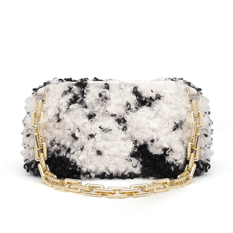 Fluffy Small Shoulder Bag for Women with Chain