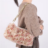 Fluffy Small Shoulder Bag for Women with Chain
