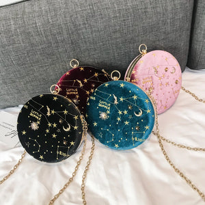 Starry Sky Suede Shoulder Bag Chain Women's Small Round Wallet