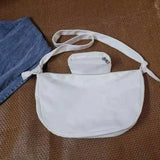 Canvas Shoulder Bag Crossbody Student Girl Small Crescent Shape Dumpling Bag
