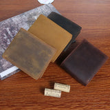 RFID Crazy Horse Men Leather Wallet Short Laser Customization