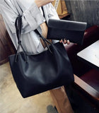 2-Piece Set: Plain Big Tote Handbag in Pink & Grey Clutch Bag