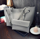 2-Piece Set: Plain Big Tote Handbag in Pink & Grey Clutch Bag