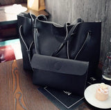 2-Piece Set: Plain Big Tote Handbag in Pink & Grey Clutch Bag