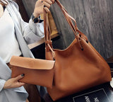 2-Piece Set: Plain Big Tote Handbag in Pink & Grey Clutch Bag