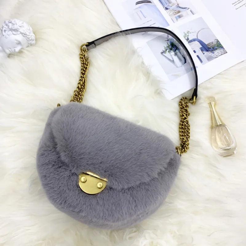 Plush Saddle Bag Winter Handbag Faux Fur Shoulder Messenger Bag