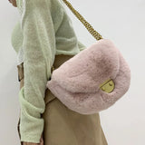 Plush Saddle Bag Winter Handbag Faux Fur Shoulder Messenger Bag