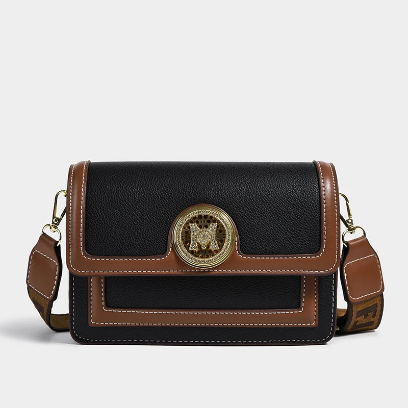 Women's Soft PU Shoulder Bag with Metal Pendant and Wide Shoulder Strap