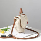 Straw Saddle Bag with Fur Ball One-Shoulder Portable Woven Bag
