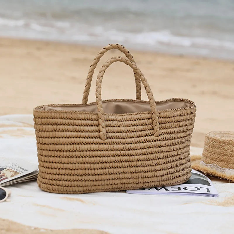 Straw Woven Beach Bag Large Capacity Seaside Basket