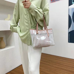 Transparent Striped Shoulder Bag for Women