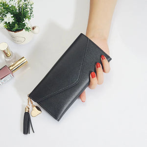 Long Student Wallet with Love Pendant Tassel Buckle