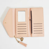 Long Student Wallet with Love Pendant Tassel Buckle