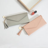 Long Student Wallet with Love Pendant Tassel Buckle