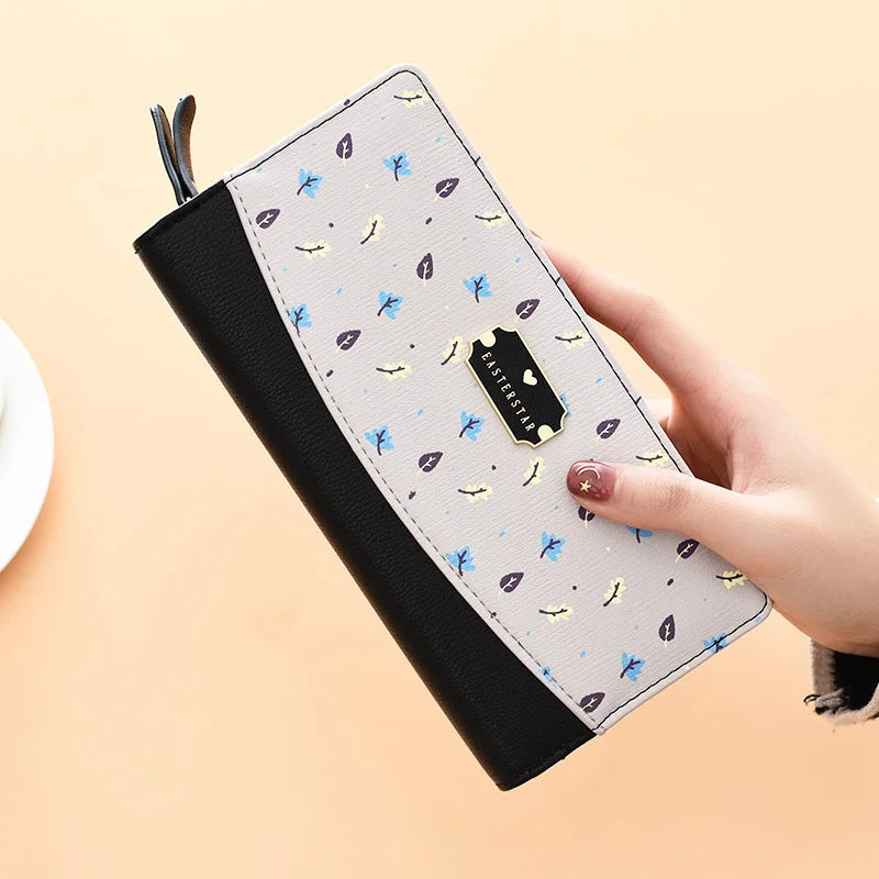 Women's Long Wallet with Contrast Splicing