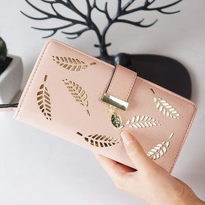 Women's Long Card Wallet with Creative Leaf Design