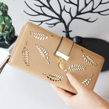 Women's Long Card Wallet with Creative Leaf Design