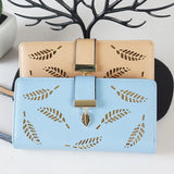 Women's Long Card Wallet with Creative Leaf Design