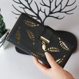 Women's Long Card Wallet with Creative Leaf Design