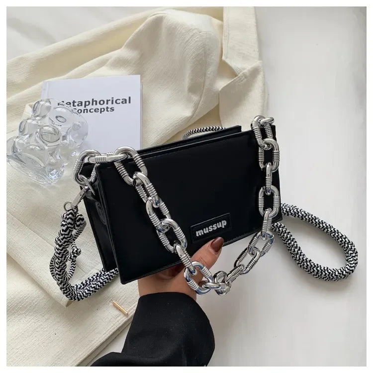 Women's Thick Chain Messenger Bag Leather Shoulder Clutch Purse Handbag