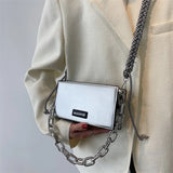 Women's Thick Chain Messenger Bag Leather Shoulder Clutch Purse Handbag