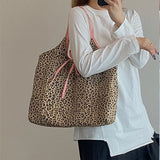 Leopard Print Button Diagonal Bag Large Capacity Canvas Shopping Bag
