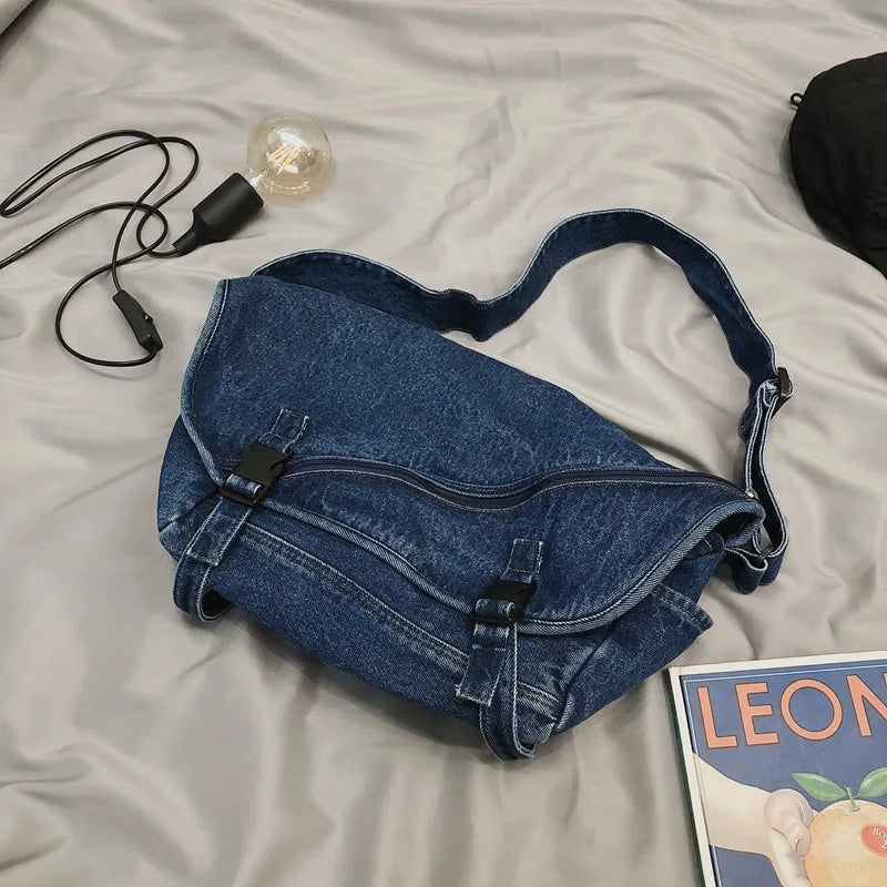 Retro Washed Denim Large Bag Casual Messenger Satchel