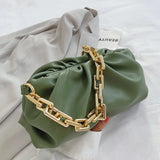 Pleated Messenger Bag with Thick Chain Clip Cloud Design