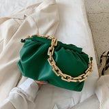 Pleated Messenger Bag with Thick Chain Clip Cloud Design