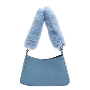 Women's Winter Leather Shoulder Bag Soft Plush Handle Handbag