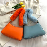 Women's Winter Leather Shoulder Bag Soft Plush Handle Handbag