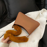 Women's Winter Leather Shoulder Bag Soft Plush Handle Handbag