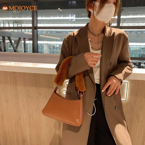 Women's Winter Leather Shoulder Bag Soft Plush Handle Handbag