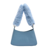 Women's Winter Leather Shoulder Bag Soft Plush Handle Handbag