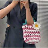 Women's Floral Knit Shoulder Bag Beach Bag Small